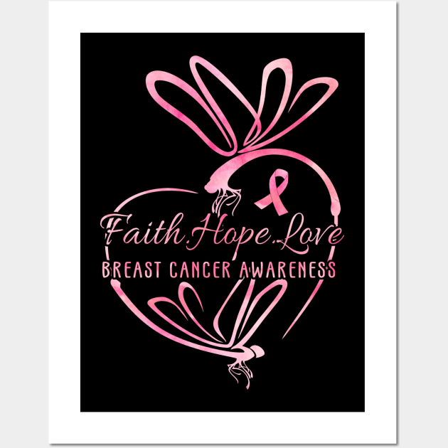 Dragonfly Faith Hope Love Breast Cancer Awareness Wall Art by Kaileymahoney